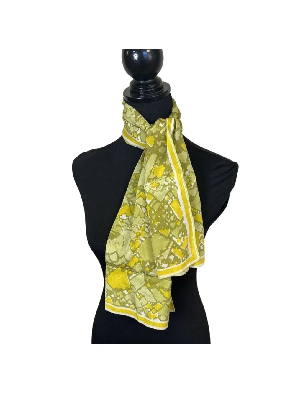 Vtg 1960s VERA Womens Silk Scarf Long Yellow Green Geometric Scarves Retro